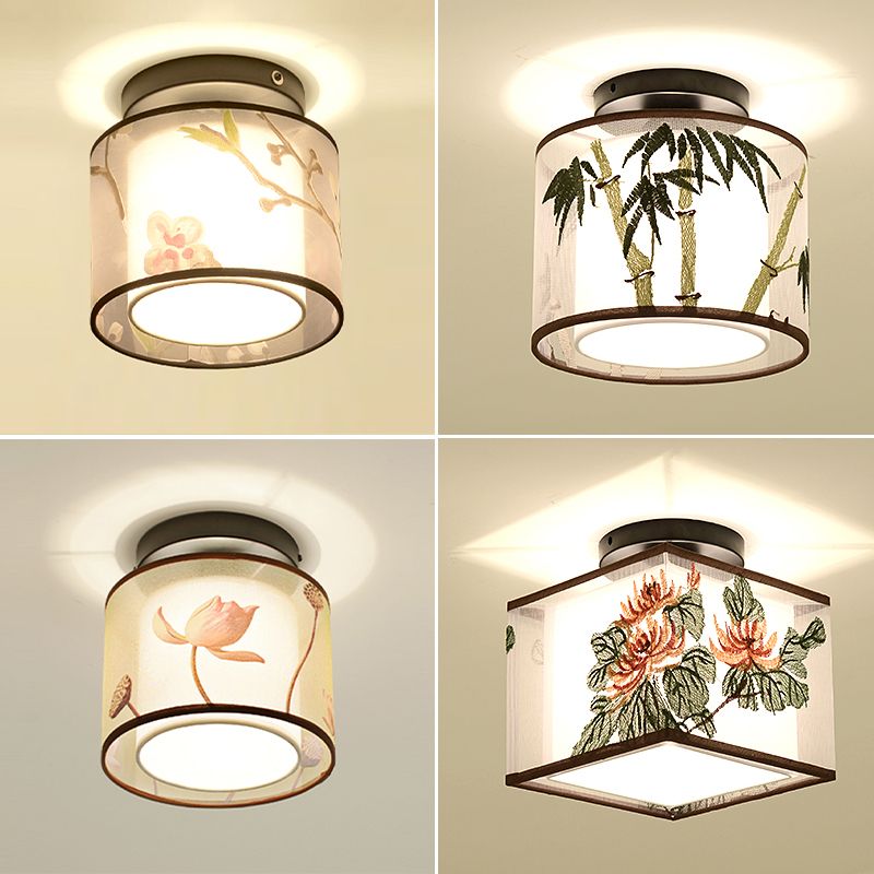 Fabric Light Fixtures Chinese Style Flush Light for Living Room Dinning Room Foyer