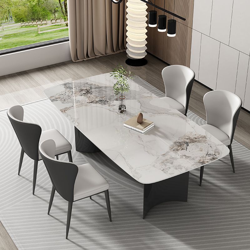 Contemporary Gray Rectangular Stone Dining Table with Double Pedestal