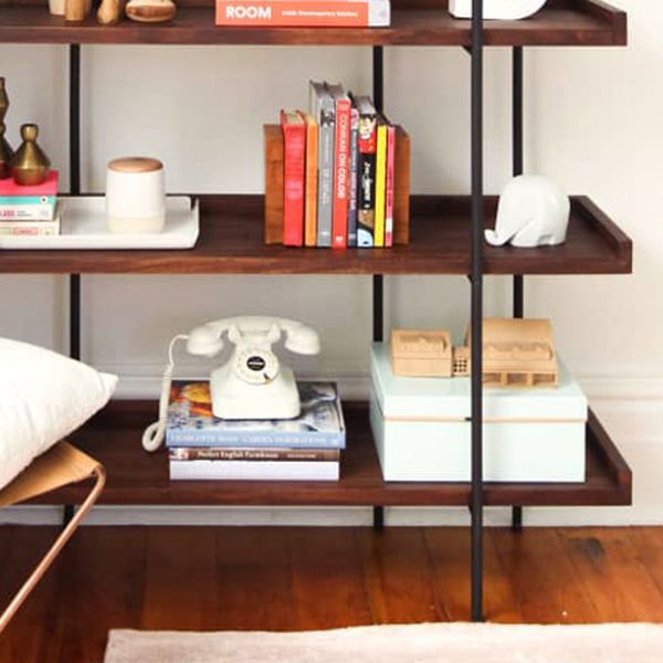 Modern Solid Wood Bookshelf Brown Etagere Open Shelf Vertical Bookcase