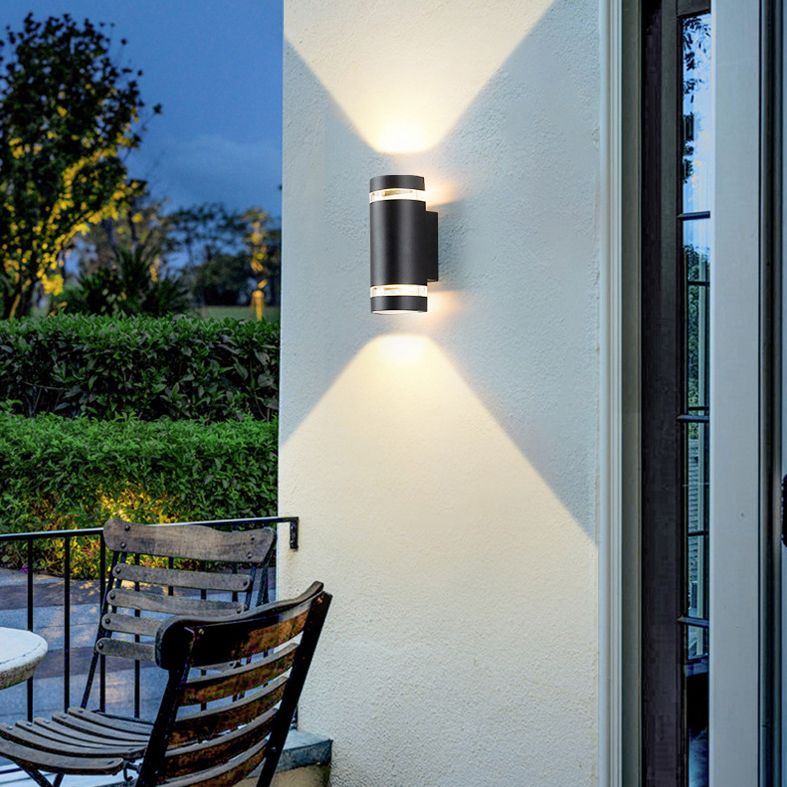 2-Lights Up & Down Lighting Cylindrical Wall Sconce 9" H Garden Corridor Lighting Fixture in Black
