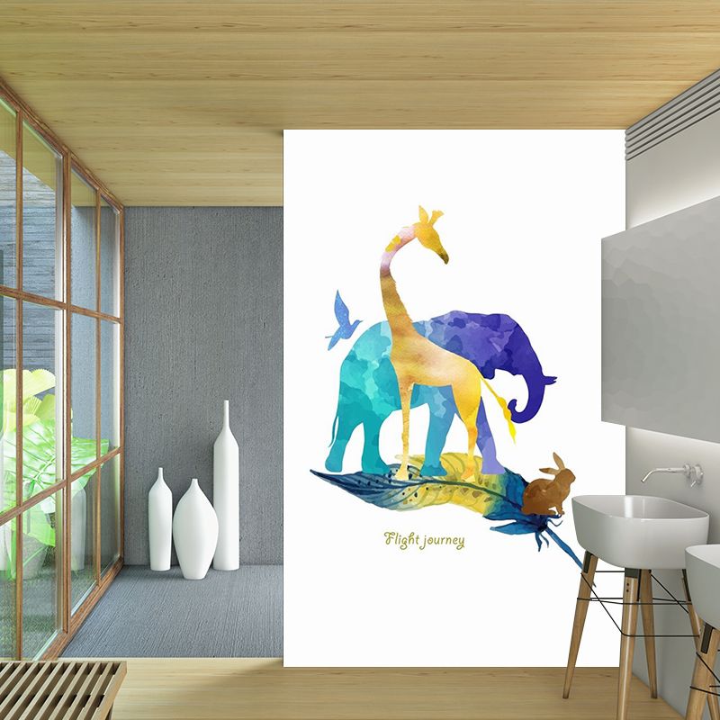 Waterproof Watercolor Animal Mural Non-Woven Contemporary Wall Covering for Home