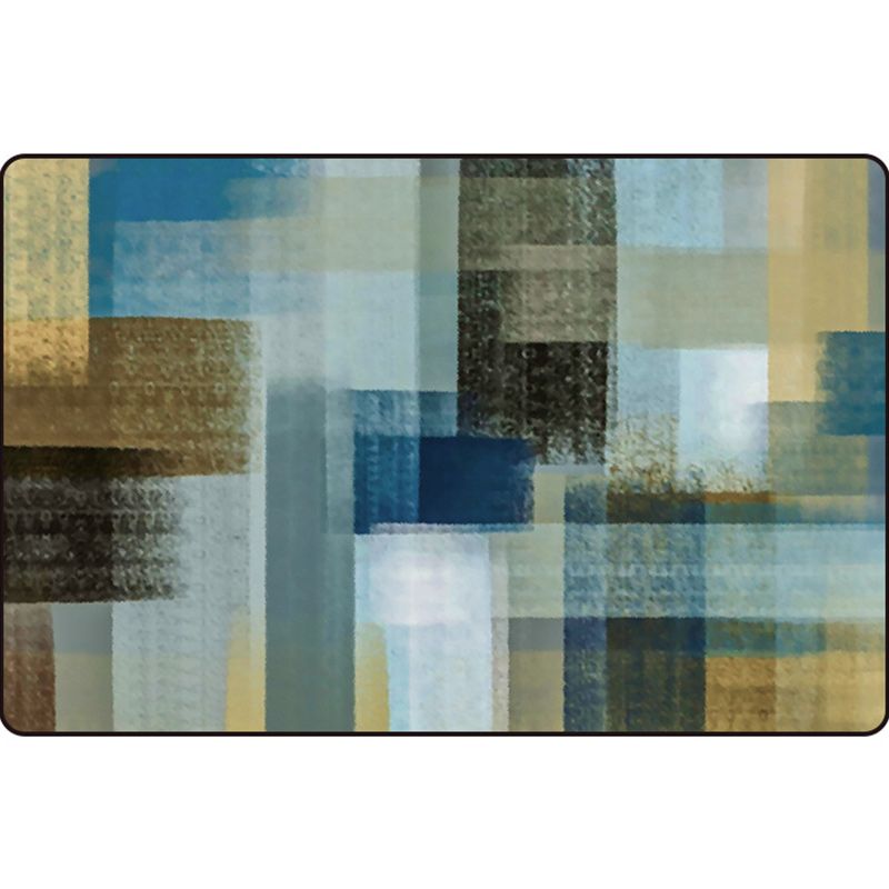 Blue and Brown Bedroom Rug Modern Abstract Painting Pattern Area Rug Polyester Non-Slip Backing Carpet