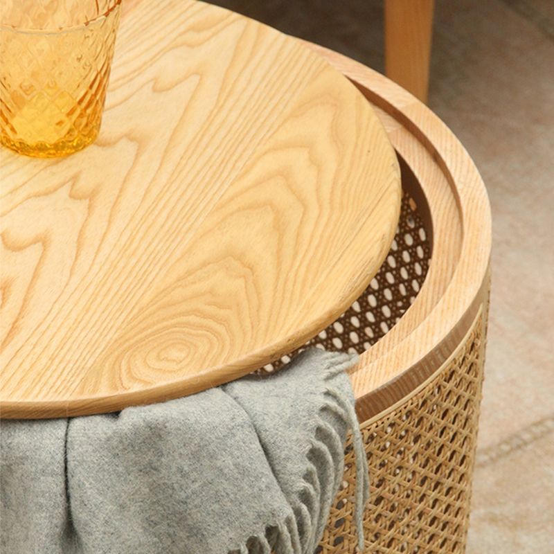 17.71 inch Tall Drum Side Table Rattan Side End Table with Storage