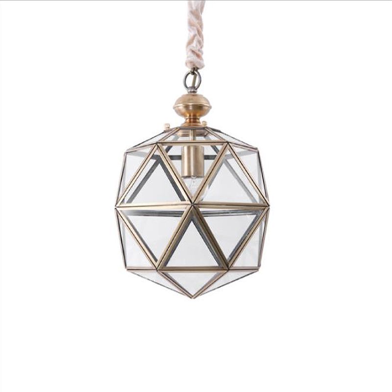 Single Head Pendant Light Fixture Colonial Faceted Clear Glass Suspension Lamp for Porch