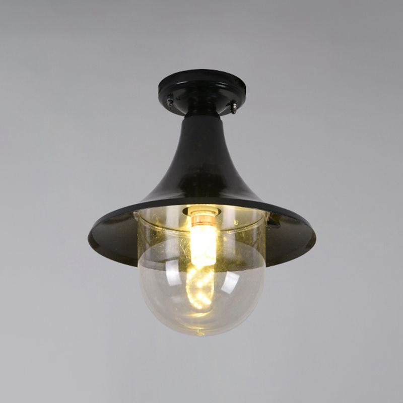 Plafonnier semi-encastré industriel noir, forme évasée, plafonnier en métal