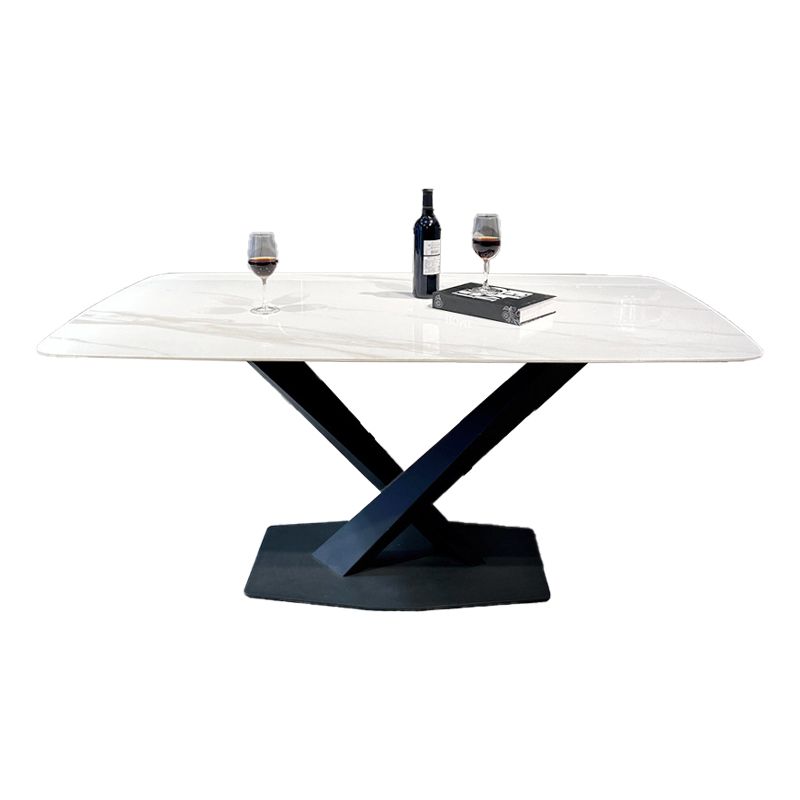 Rectangle Modern Stone Table Standard Height Dining Table with Pedestal Base