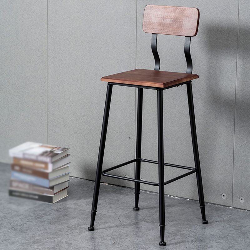 Industrial Style Ironwork Barstool Solid Wood Seat Bar High Chair with Backrest