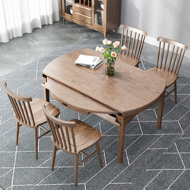 Modern Brown Dining Table Round Solid Wood Dining Table with 4 Legs for Home