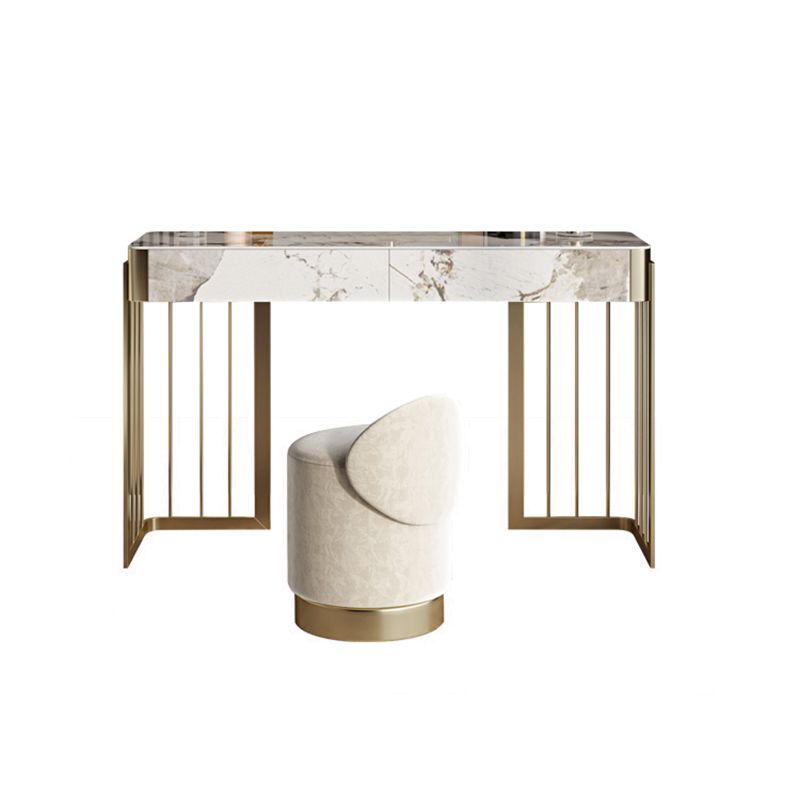 Luxurious Makeup Vanity Set Stone Top Dressing Table Stool Set