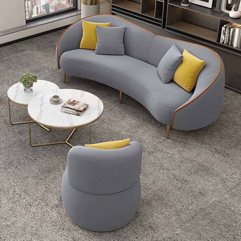 Beige/Grey Faux Leather Sofa Sloped Arm Sofa with Bolster Pillows