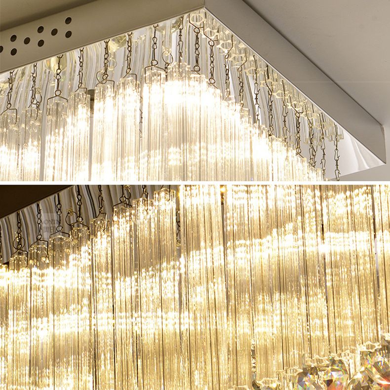 Geometric Stainless-Steel LED Ceiling Light in Modern Luxury Style Crystal Indoor Flush Mount in Silver