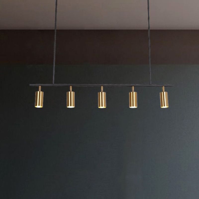 Cilindri dorati Isola illuminazione Apparegola in stile minimalista in metallo isola a sospensione Luce