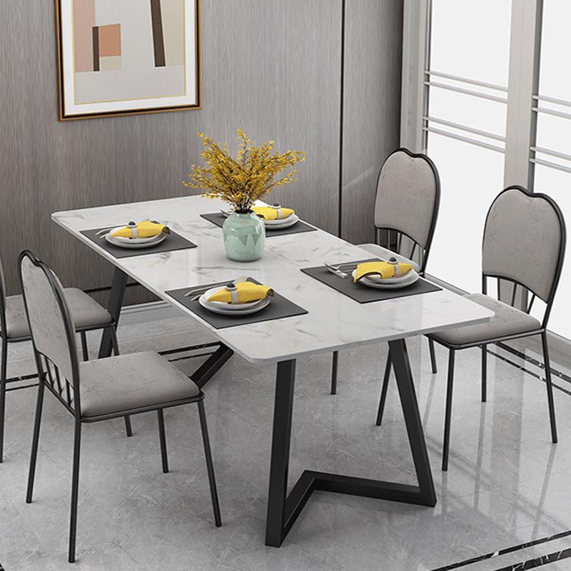 Stone Top Table Modern Rectangle Dining Table with Sled Base