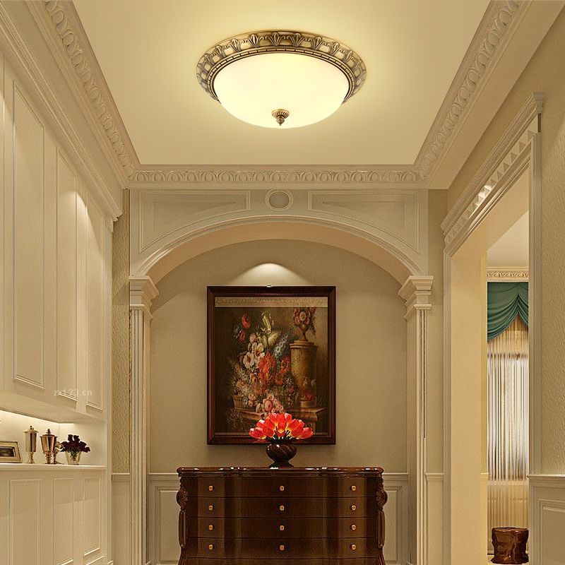 Traditional Flush Mount Light White Glass Shade Ceiling Lamp for Coffee Shop