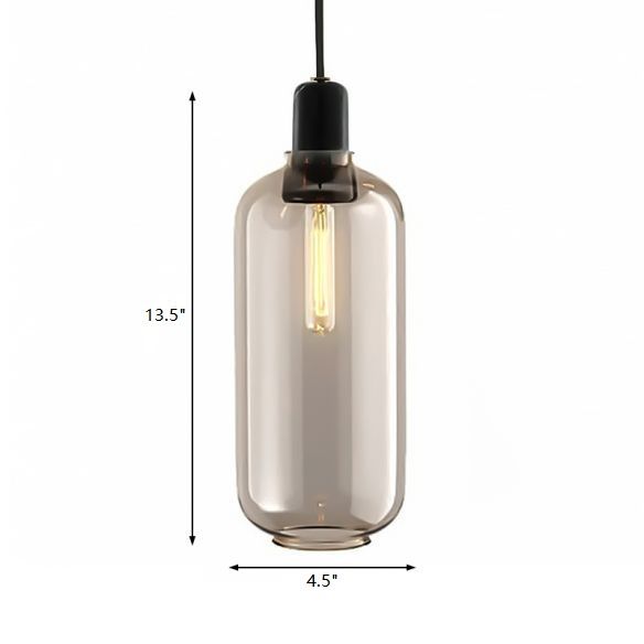 Modernistischer Zylinder Anhänger Bernstein/Rauchglas 1 Leichte Wohnzimmerhänge Deckenlampe, 4,5 "/6,5" breit