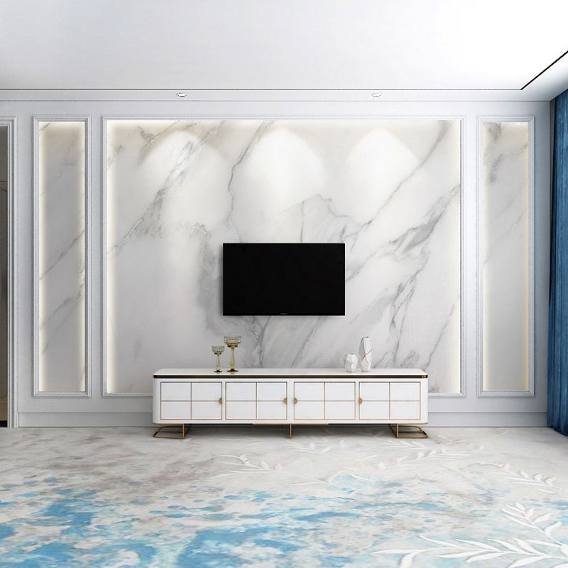 White Modern Mural Wallpaper Personalized Marble Wall Covering for Guest Room