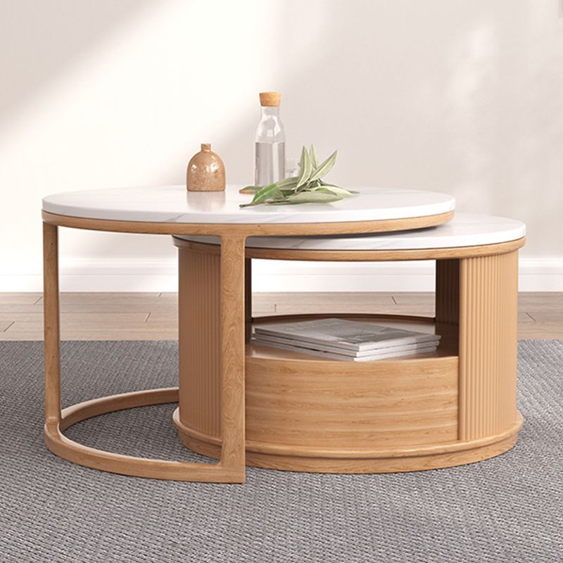 Round Coffee Table Frame Nesting Coffee Table Set with Storage Shelf