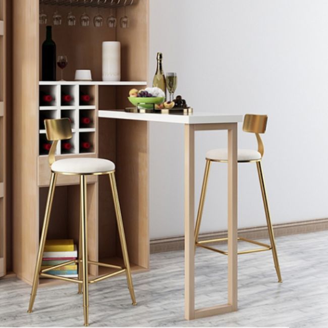 Glam Armless Backrest Counter Stool Steel Cafe Bar Stool with Cushion and Pedal