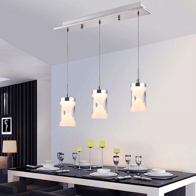 Acrylic Hourglass LED Hanging Light Modernism 3 Bulbs Chrome Cluster Pendant Lamp in Warm/White Light