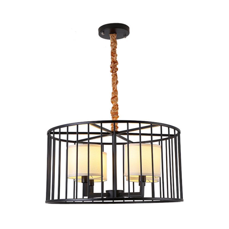 Cilindro soggiorno lampadario a pendente lampadario classico metallo a 4 luci dispositivo appeso nero con tonalità in tessuto