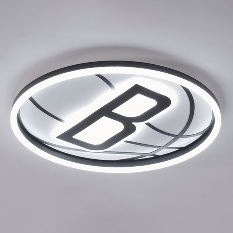 Black and White Basketball Flush Lamp Kids Acrylic LED Ceiling Light for Boys Bedroom