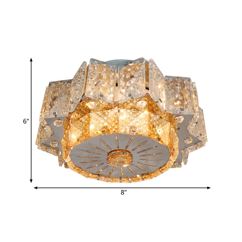 LED Light Fixture Modern Twelve-Pointed Star Clear Crystal Blocks Flush Mount in Nickel