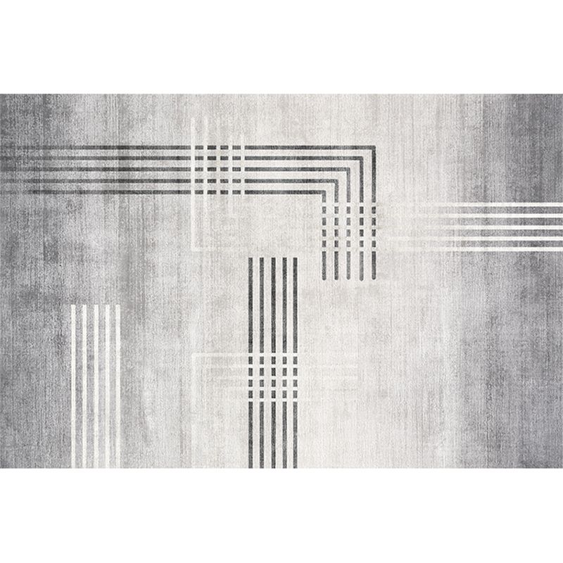 Fancy Living Room Carpet Grey Geometric Pattern Area Rug Polyester Non-Slip Backing Rug