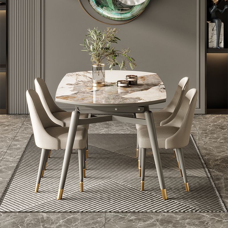 Extendable Sintered Stone Dining Table with Upholstered Chairs Set for Kitchen