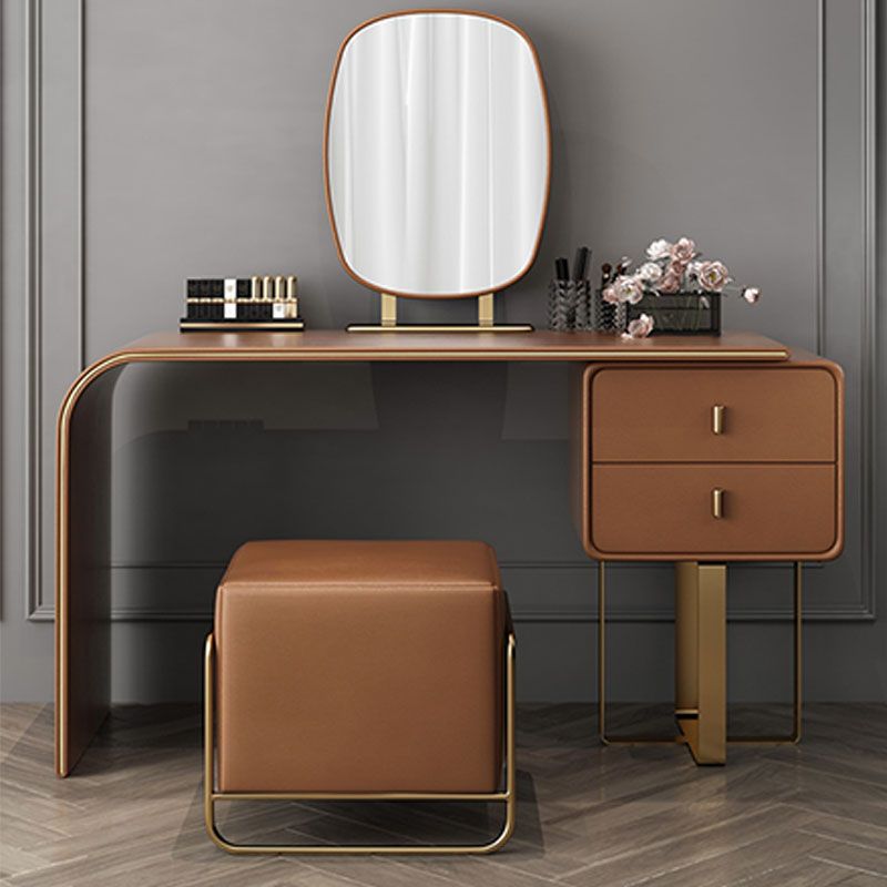 Contemporary Faux Leather and Wood 2-Drawer Makeup Vanity Desk