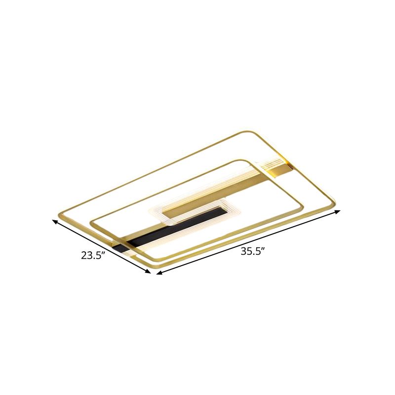 Lámpara de techo rectangular contemporánea, iluminación LED empotrada de metal para sala de estar en oro, luz blanca/cálida