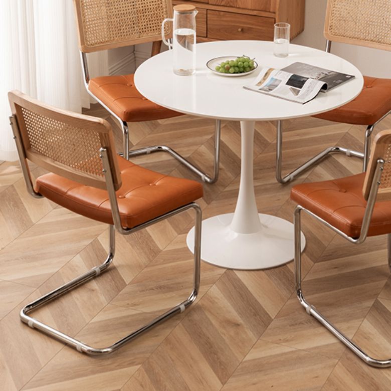Leather Side Chair Industrial Metal Base Dining Chair for Home Use