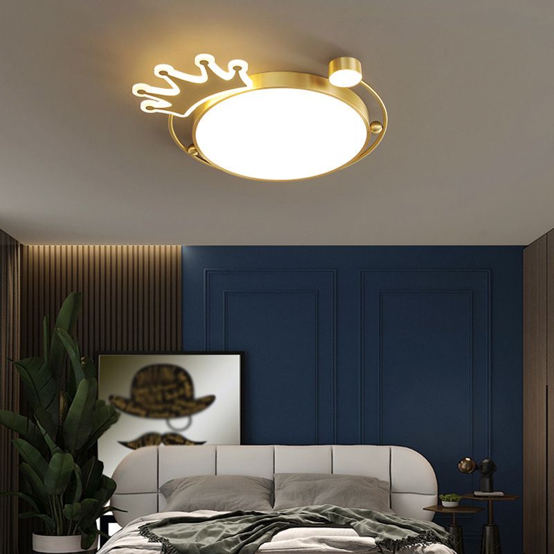 Brass Crown Shaped Flush Light Cartoon Metal LED Ceiling Light for Childrens Room