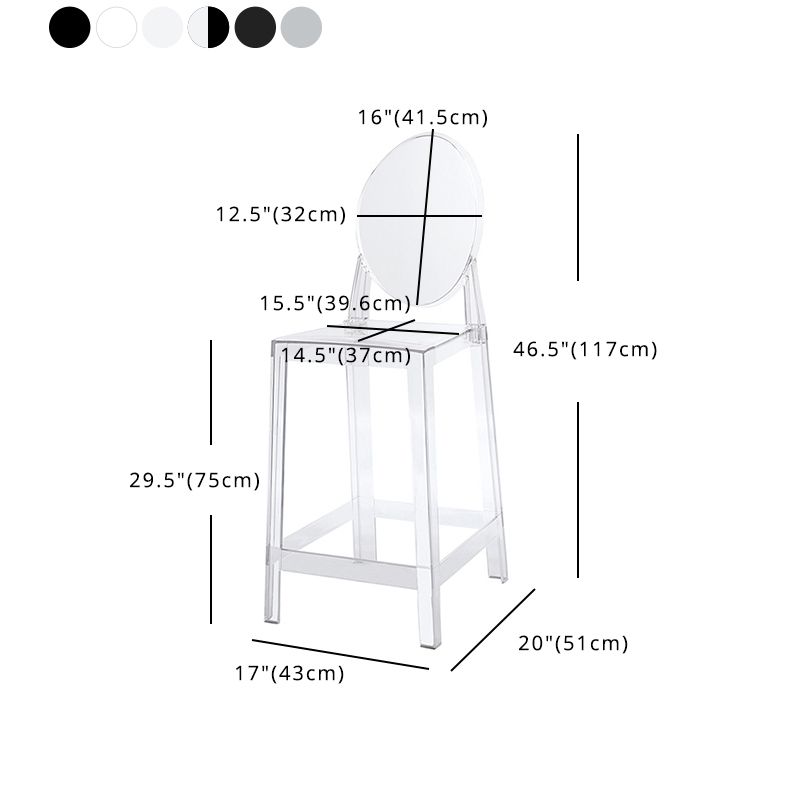Acrylic Indoor Bar Stool Full Back Modern Square Arm-less Counter Stool