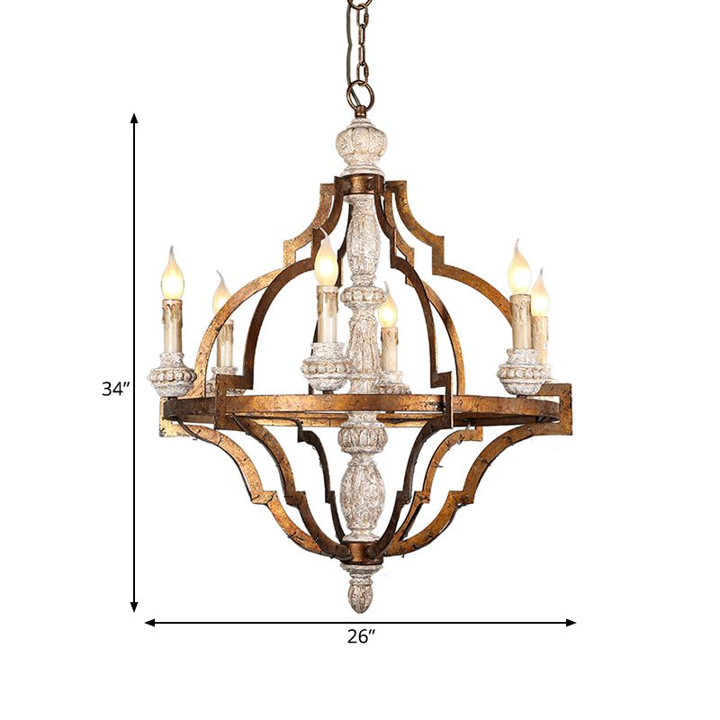 Forme de bougie vintage Pendentif suspendu 6 lumières Plafond en bois lustre en laiton antique pour salle à manger