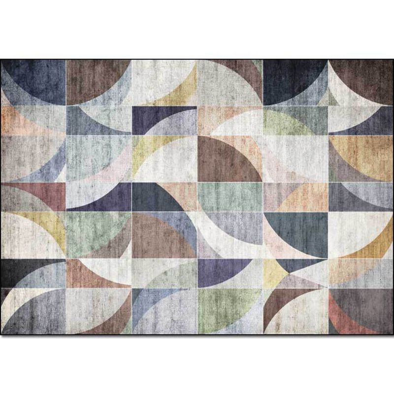 Stylish Colorblock Geometric Pattern Rug Multicolor Novelty Rug Polyester Washable Anti-Slip Area Rug for Living Room