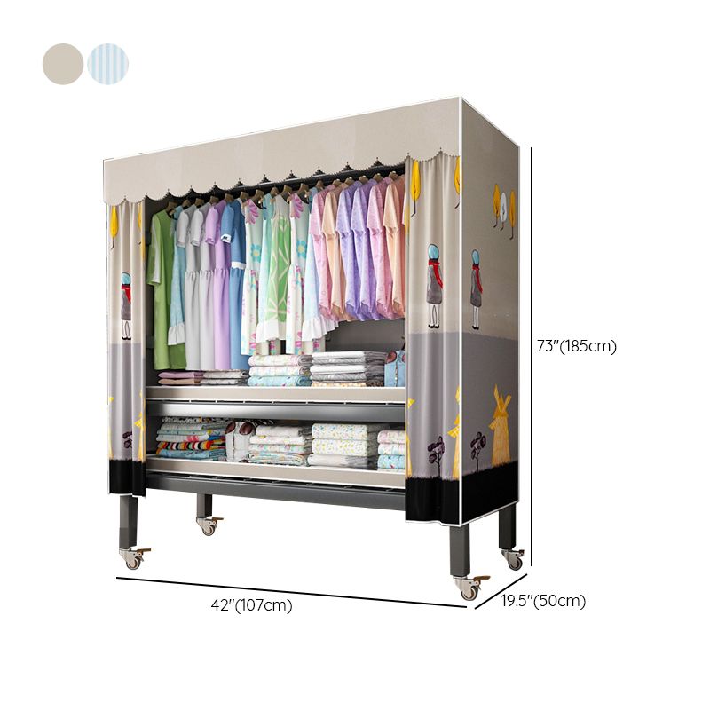 Foldable Freestanding Wardrobe Metal Frame Wardrobe with Casters