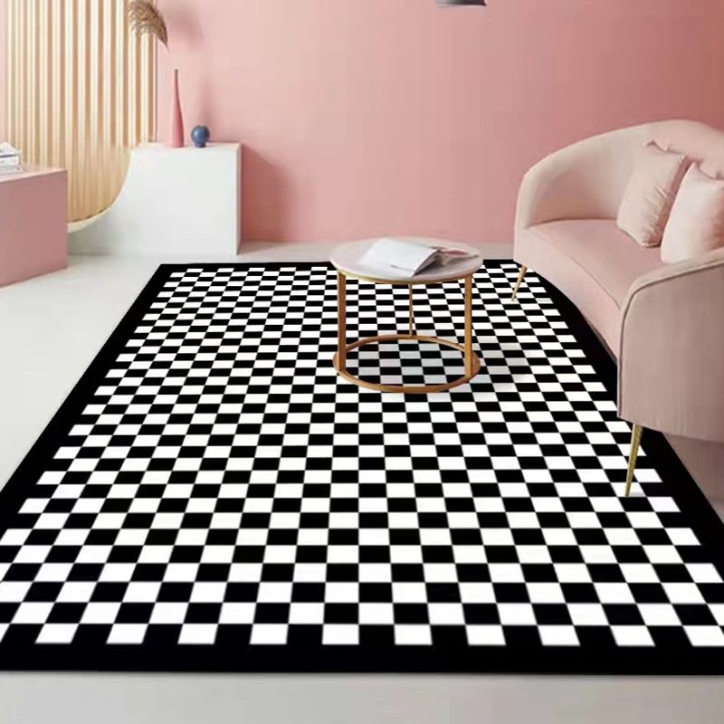 Yellow Modern Carpet Polyester Checked Pattern Carpet Washable Carpet for Drawing Room