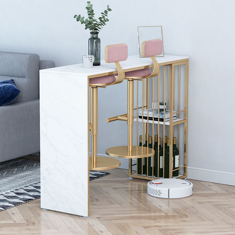 Glam Style Bar Table Faux Marble Bar Dining Table with Storage Shelf