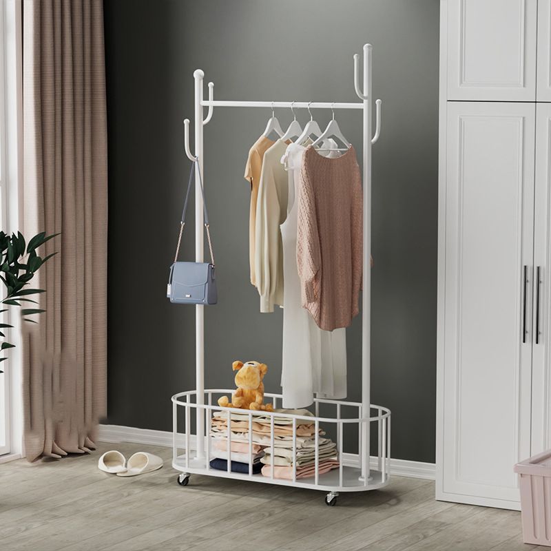 Classic Metal Clothes Hanger Basket Storage Free Standing Coat Rack with Castors