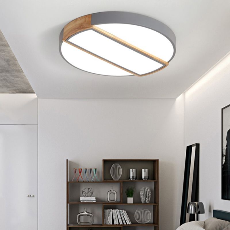 Macaron Style Round Flush Mount Light Acrylic LED Integrated Ceiling Light in Grey/White/Pink/Green for Living Room