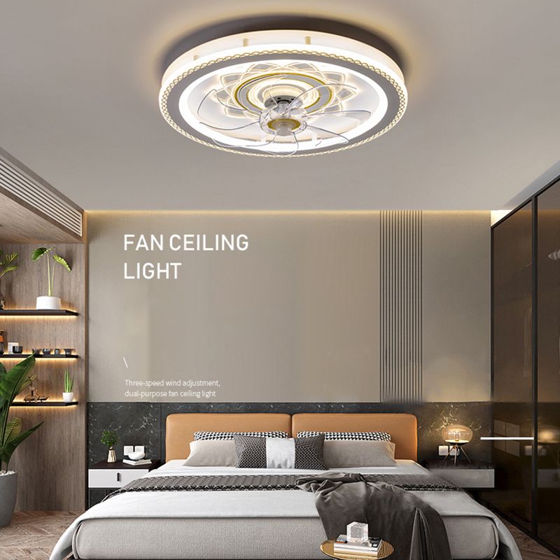 Weißer Kreis LED Deckenventilator Leichte stilvolle nordische Acryl -Halbflush -Halterung für Schlafzimmer