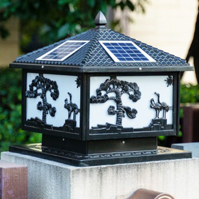 Metal Square Shape Outdoor Light Modern Style 1 Light Solar Pillar Lights