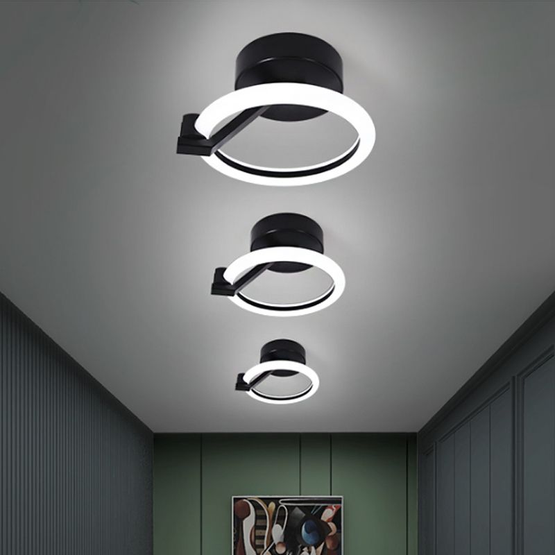 Circular Semi Flush Mount Minimalist Metal Black/Gold LED Flush Light Fixture in Warm/White Light