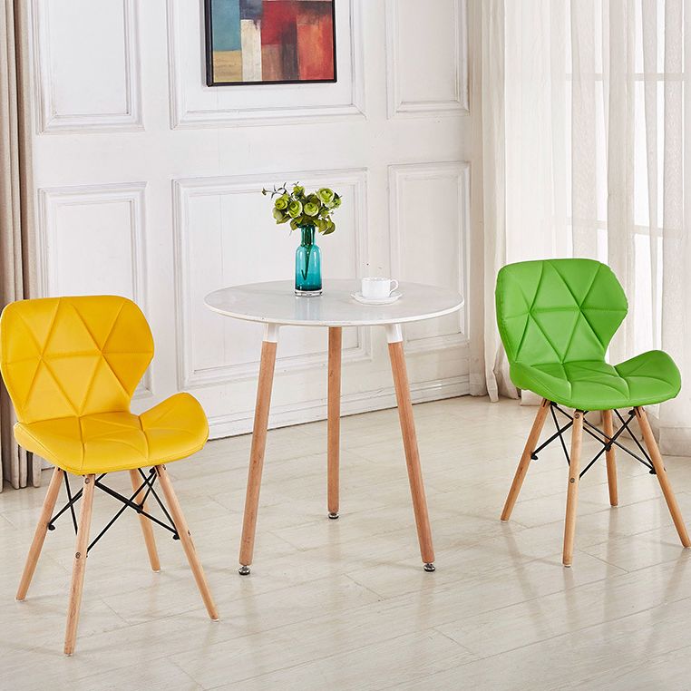 Sedie da pranzo laterale in pelle nordica sedia a bracciale senza braccio con gambe in legno