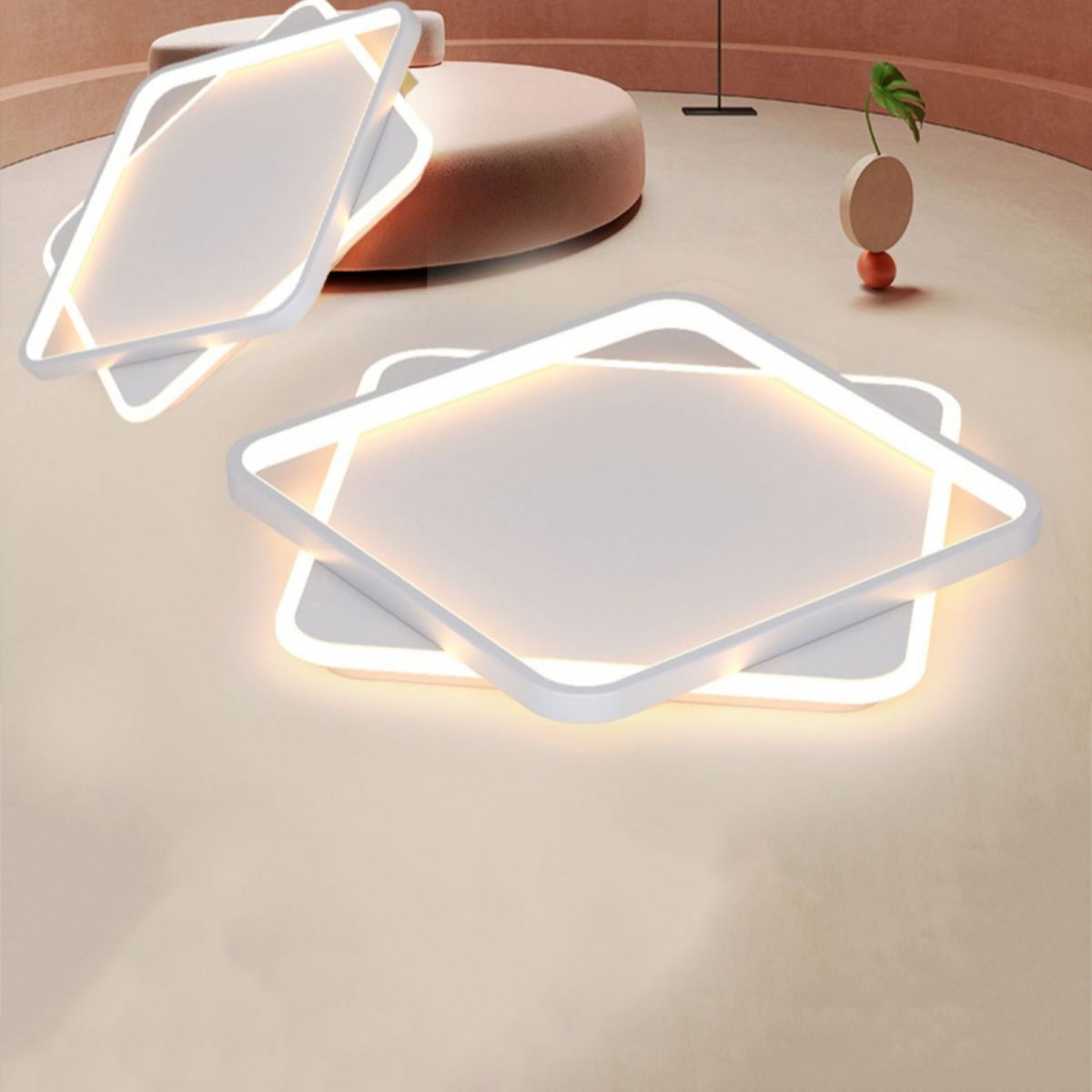 Square LED Flush Mounted Ceiling Light Contemporary Lighting Fixture for Living Room