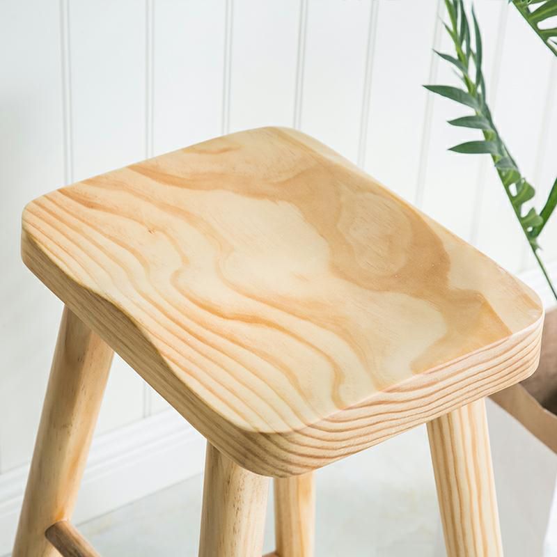 Contemporary Solid Wood Bar Stool Backless Bar Stool with Contoured Seat
