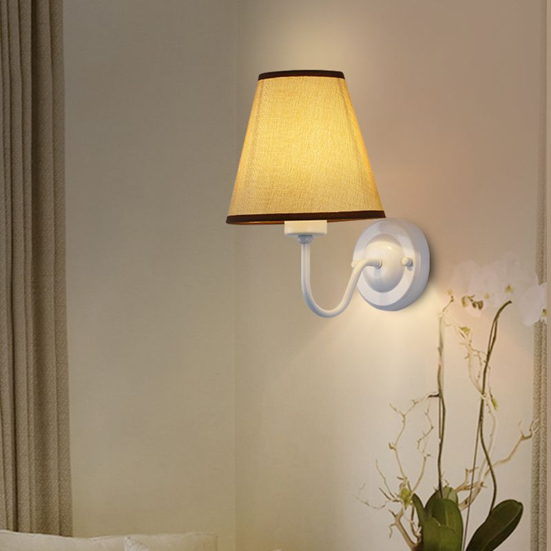 Modern Metal Wall Sconce Cone Shape Wall Light with Fabric Shade for Living Room