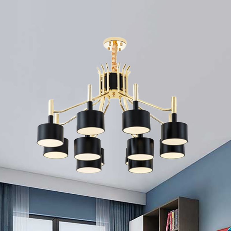 Starburst Ceiling Pendant Light with Drum Metal Shade Modern 12/15 Lights Black/White Chandelier Light for Bedroom