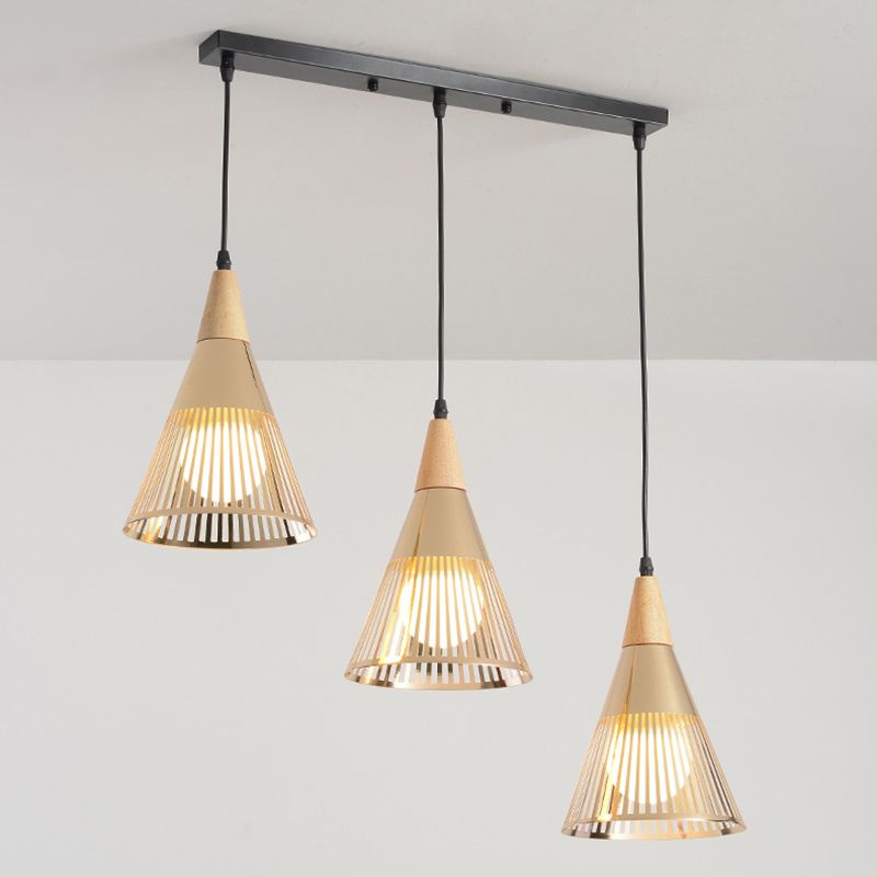Noordse moderne stijl taps toelopende houten bovenste hanglamp metalen draadkooi woonkamer hangende lamp