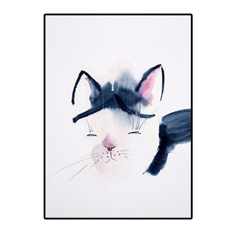 White Childrens Art Wall Decor Animal Painting Canvas Print for Dining Room, Texture